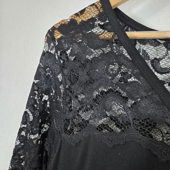Karen Kane Swing Midi Dress 2X Black Knit Lace Yoke Long Sleeve Whimsigoth Boho - Picture 4 of 15